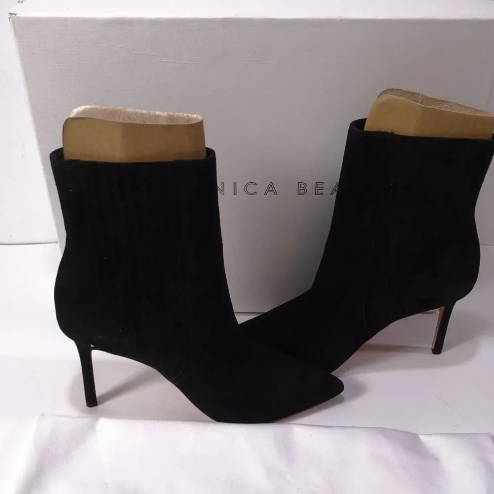 Veronica BEARD LISA STILETTO-HEEL BOOTIE Boots NIB 498 8.5 Black Suede